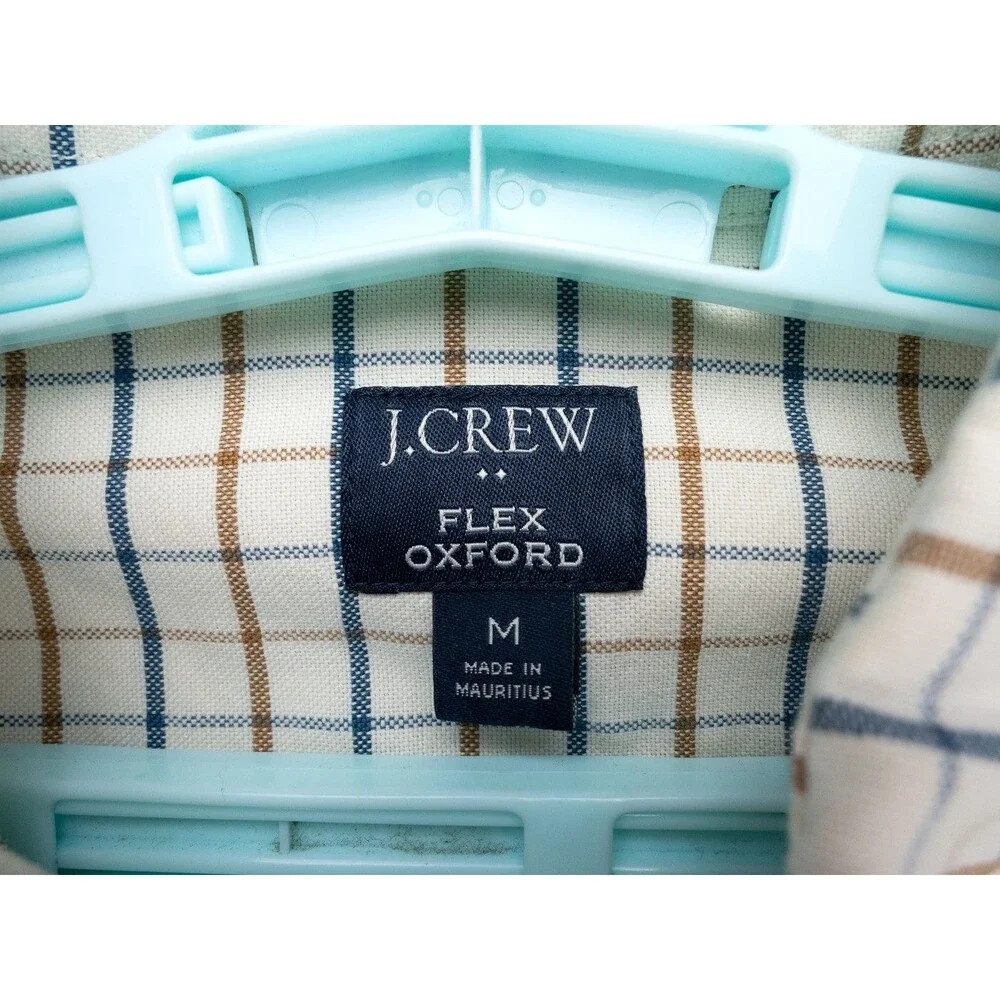 J Crew Shirt Mens Medium Ivory Check Plaid Flex Oxford Long Sleeve Casual Preppy